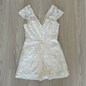 BCBGeneration Lace Short Romper in Off-White